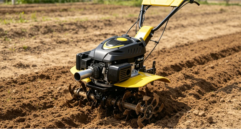 223cc Vertical Shaft Engine Powering Garden Tiller for Soil Tilling