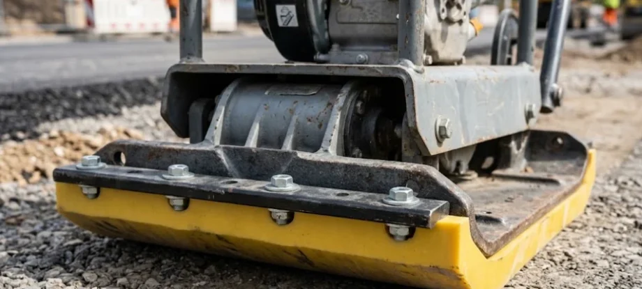 Polyurethane paving pad attached to a plate compactor to prevent paver damage