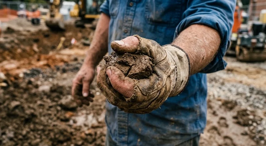 Testing clay moisture before using a dirt compactor