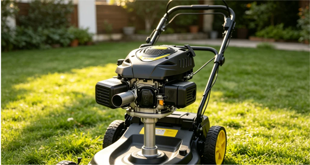 vertical shaft engine installed on walk-behind lawn mower, 223cc gas engine for lawn mower replacement