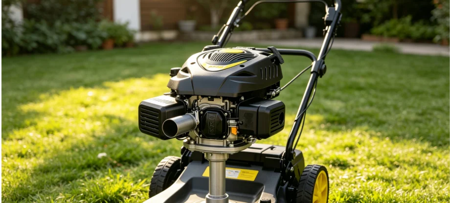 vertical shaft engine installed on walk-behind lawn mower, 223cc gas engine for lawn mower replacement