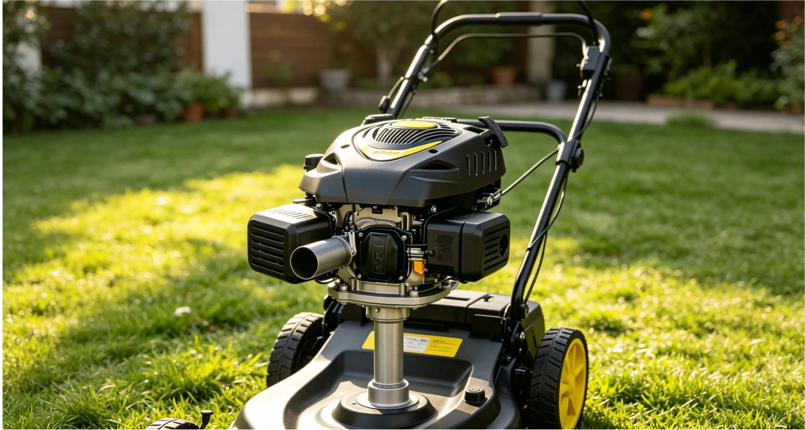 vertical shaft engine installed on walk-behind lawn mower, 223cc gas engine for lawn mower replacement